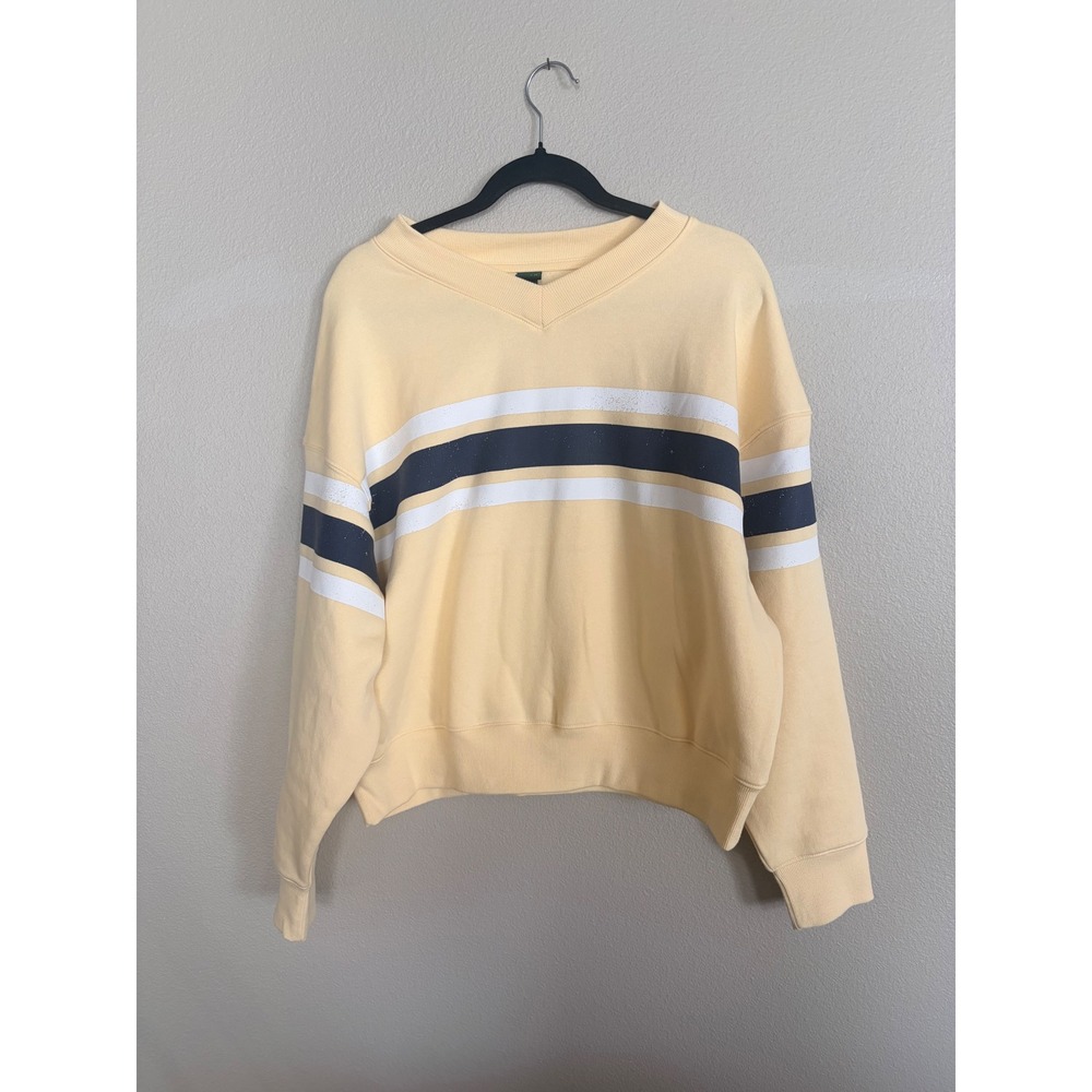 Wild Fable Serene Yellow V-Neck Striped Sweatshirt Medium NWT